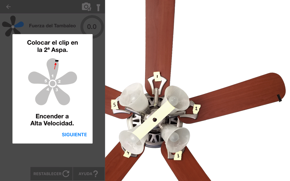 Equilibrador de Ventilador de Techo app. Colocar un clip en cada aspa y registra el bamboleo.