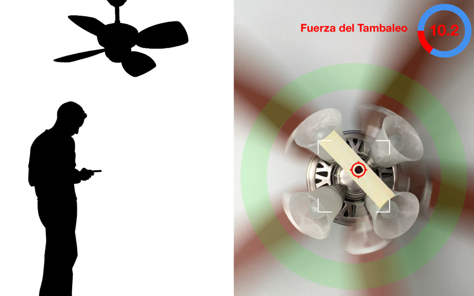 Equilibrador de Ventilador de Techo app. Sostenga la cámara del teléfono debajo del ventilador y registra el bamboleo para cada aspa.
